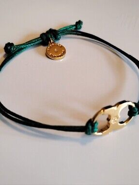 ▪️Tory Burch Gold Gemini Link Green Cord Bracelet designer jewelry Quiet Luxury